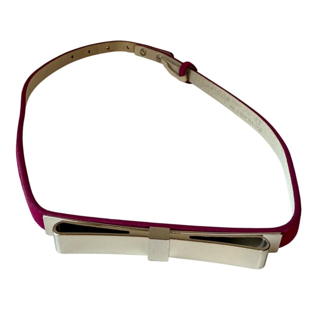 White House Black Market Leather Belt Women's SZ Small Pink Preppy Silver Bow